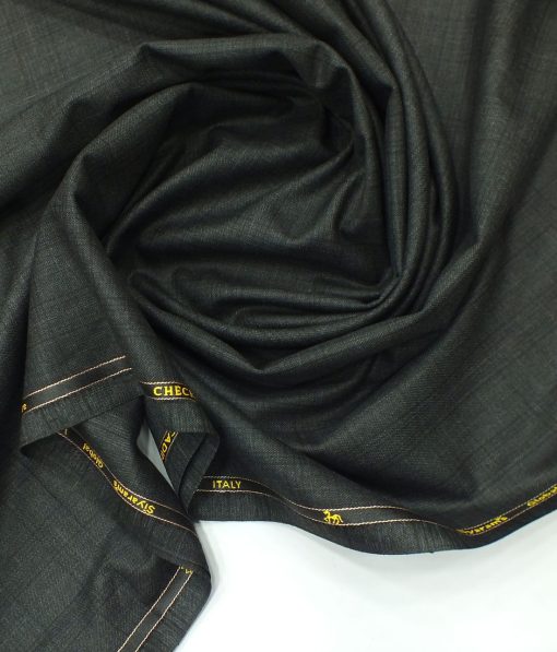 Cadini Italy by Siyaram's Dark Grey Self Checks Poly Viscose Trouser or 3 Piece Suit Fabric (Unstitched - 1.25 Mtr)