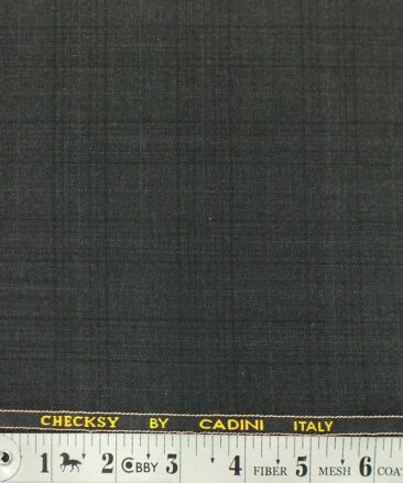 Cadini Italy by Siyaram's Dark Grey Self Checks Poly Viscose Trouser or 3 Piece Suit Fabric (Unstitched - 1.25 Mtr)