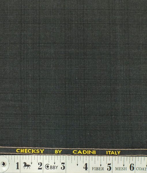 Cadini Italy by Siyaram's Dark Grey Self Checks Poly Viscose Trouser or 3 Piece Suit Fabric (Unstitched - 1.25 Mtr)