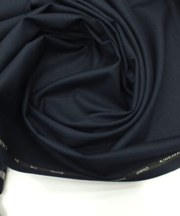 Cadini Italy by Siyaram's Dark Navy Blue Self Design Terry Rayon Trouser or 3 Piece Suit Fabric (Unstitched - 1.25 Mtr)