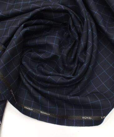 Cadini Italy by Siyaram's Dark Royal Blue Checks Terry Rayon Trouser or 3 Piece Suit Fabric (Unstitched - 1.25 Mtr)