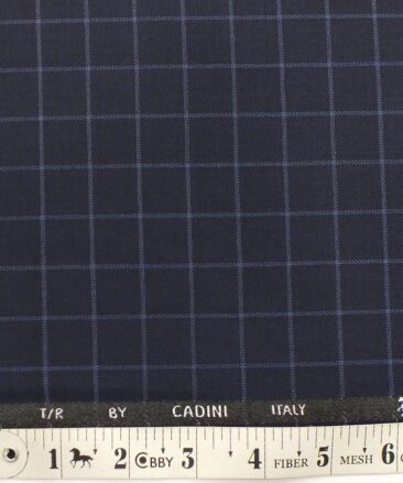 Cadini Italy by Siyaram's Dark Royal Blue Checks Terry Rayon Trouser or 3 Piece Suit Fabric (Unstitched - 1.25 Mtr)