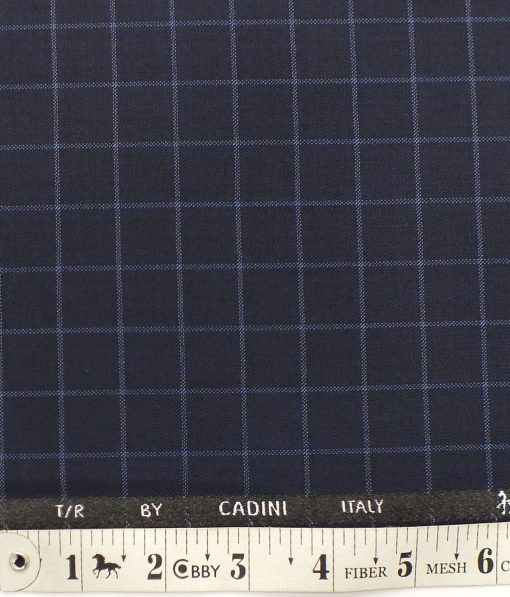 Cadini Italy by Siyaram's Dark Royal Blue Checks Terry Rayon Trouser or 3 Piece Suit Fabric (Unstitched - 1.25 Mtr)