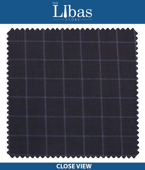 Cadini Italy by Siyaram's Dark Royal Blue Checks Terry Rayon Trouser or 3 Piece Suit Fabric (Unstitched - 1.25 Mtr)