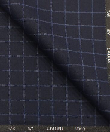 Cadini Italy by Siyaram's Dark Royal Blue Checks Terry Rayon Trouser or 3 Piece Suit Fabric (Unstitched - 1.25 Mtr)