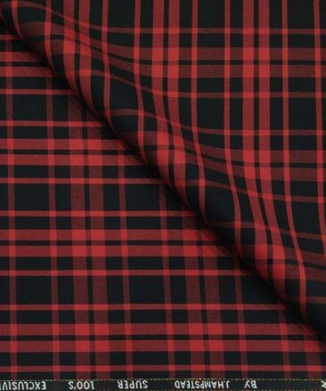 J.Hampstead Men's Poly Wool Unstitched Red Checks Suiting Fabric (Black)