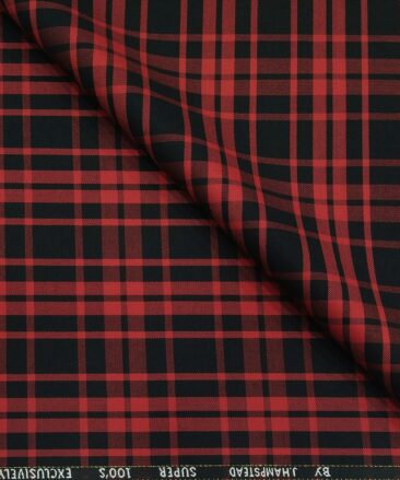 J.Hampstead Men's Poly Wool Unstitched Red Checks Suiting Fabric (Black)