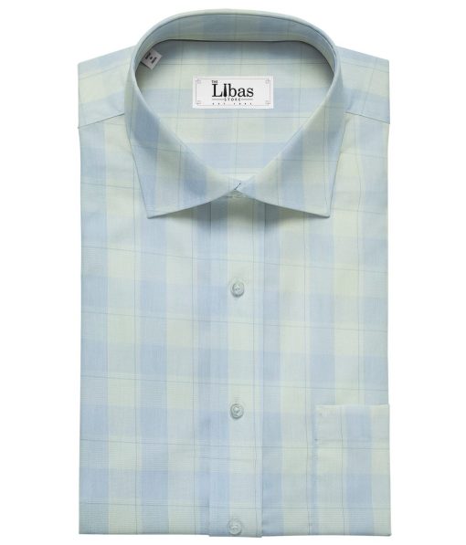 Raymond Men's Cotton Broad Checks 1.80 Meter Unstitched Shirt Fabric (Sky Blue)