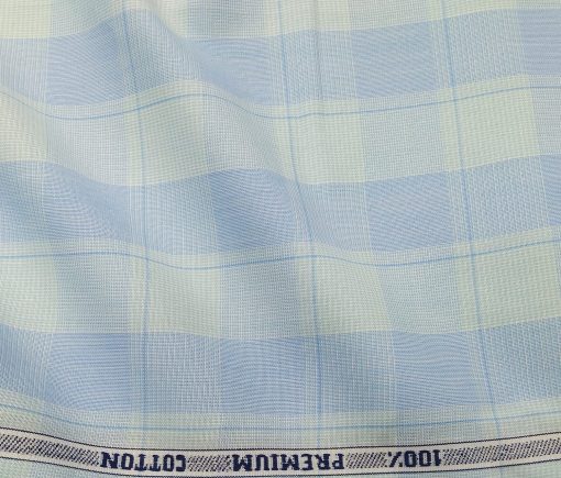 Raymond Men's Cotton Broad Checks 1.80 Meter Unstitched Shirt Fabric (Sky Blue)