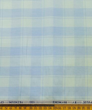 Raymond Men's Cotton Broad Checks 1.80 Meter Unstitched Shirt Fabric (Sky Blue)