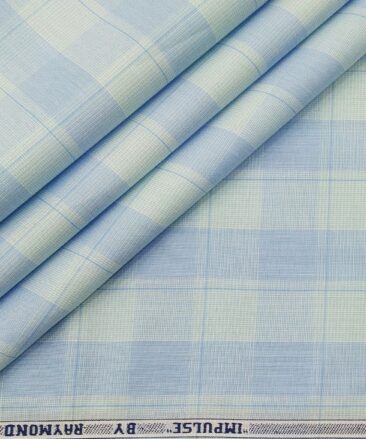 Raymond Men's Cotton Broad Checks 1.80 Meter Unstitched Shirt Fabric (Sky Blue)