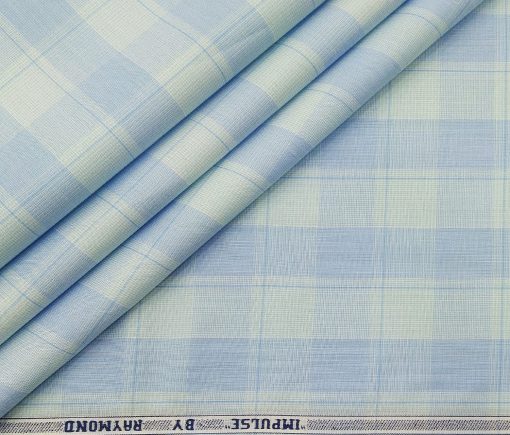 Raymond Men's Cotton Broad Checks 1.80 Meter Unstitched Shirt Fabric (Sky Blue)