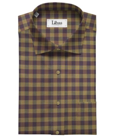 Raymond Men's Cotton Checks 1.80 Meter Unstitched Technostretch Shirt Fabric (Brown)