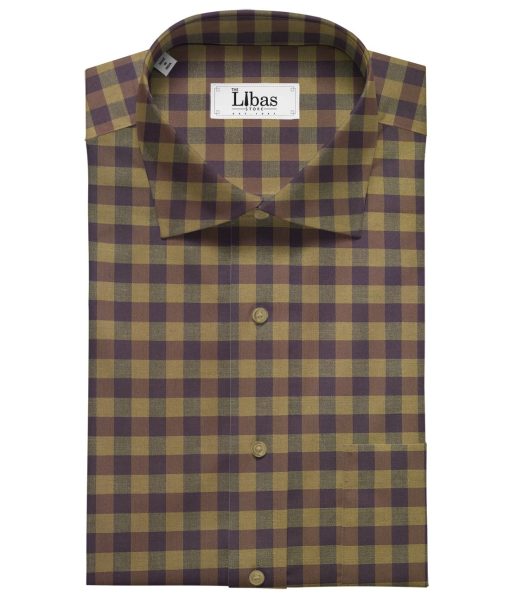 Raymond Men's Cotton Checks 1.80 Meter Unstitched Technostretch Shirt Fabric (Brown)