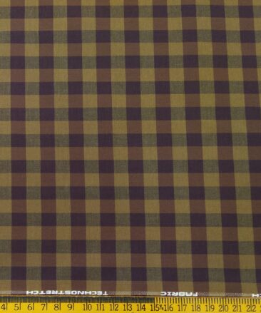 Raymond Men's Cotton Checks 1.80 Meter Unstitched Technostretch Shirt Fabric (Brown)