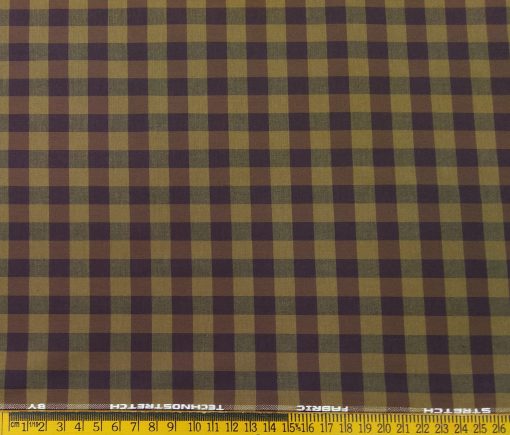 Raymond Men's Cotton Checks 1.80 Meter Unstitched Technostretch Shirt Fabric (Brown)