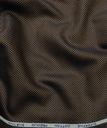 Solino Men's Cotton Structured 1.60 Meter Unstitched Shirt Fabric (Brown)