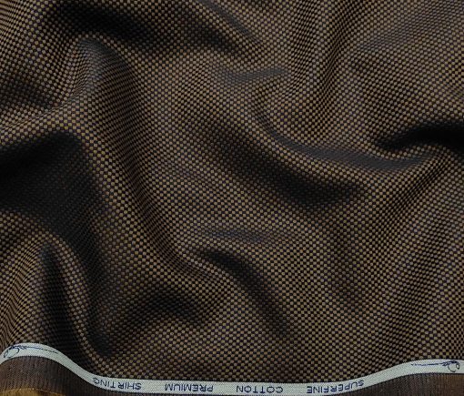 Solino Men's Cotton Structured 1.60 Meter Unstitched Shirt Fabric (Brown)