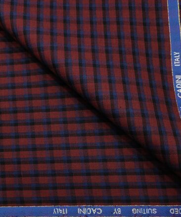 Cadini Men's Wool Checks Super 90's Unstitched Suiting Fabric (Red & Blue)