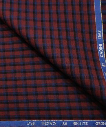 Cadini Men's Wool Checks Super 90's Unstitched Suiting Fabric (Red & Blue)