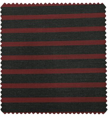 Cadini Men's Wool Striped Super 90's Unstitched Suiting Fabric (Dark Grey & Red)