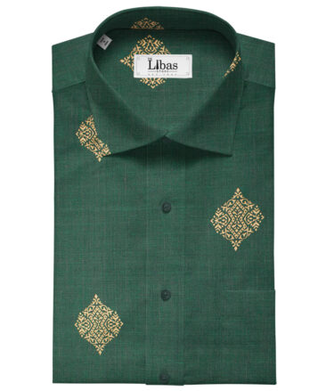 Solino Men's Linen Printed 2.25Meter Unstitched Shirting Fabric (Dark Pine Green )