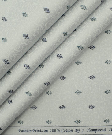 J.Hampstead Men's Cotton Printed 2.25 Meter Unstitched Shirting Fabric (Light Grey)