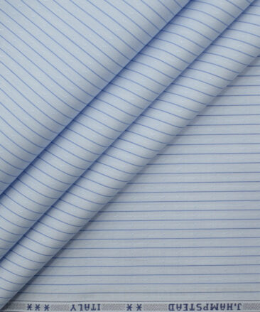 J.Hampstead Men's  Cotton Striped 2.25 Meter Unstitched Shirting Fabric (Sky Blue)