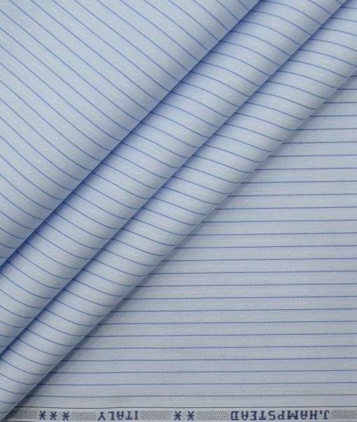 J.Hampstead Men's  Cotton Striped 2.25 Meter Unstitched Shirting Fabric (Sky Blue)