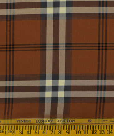 Soktas Men's Luxury Cotton Checks 2.25 Meter Unstitched Shirting Fabric (Amber Orange)