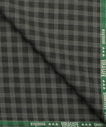 Raymond Men's Wool Checks Super 70's 3.75 Meter Unstitched Suiting Fabric (Black & Grey)