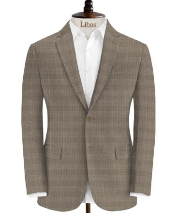 Luigi Bernardo Men's Terry Rayon Checks 3.75 Meter Unstitched Suiting Fabric (Light Brown)