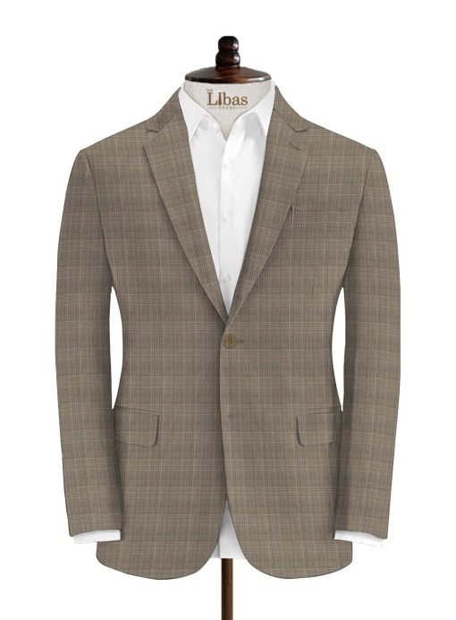 Luigi Bernardo Men's Terry Rayon Checks 3.75 Meter Unstitched Suiting Fabric (Light Brown)