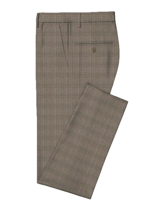 Luigi Bernardo Men's Terry Rayon Checks 3.75 Meter Unstitched Suiting Fabric (Light Brown)