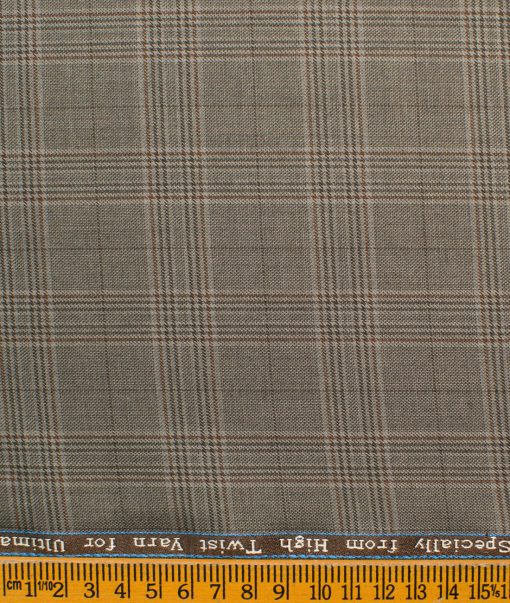 Luigi Bernardo Men's Terry Rayon Checks  Unstitched Suiting Fabric (Light Brown) - Image 6