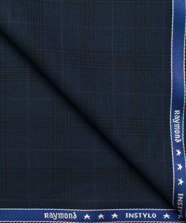 Raymond Men's Polyester Viscose Checks  Unstitched Suiting Fabric (Dark Royal Blue)