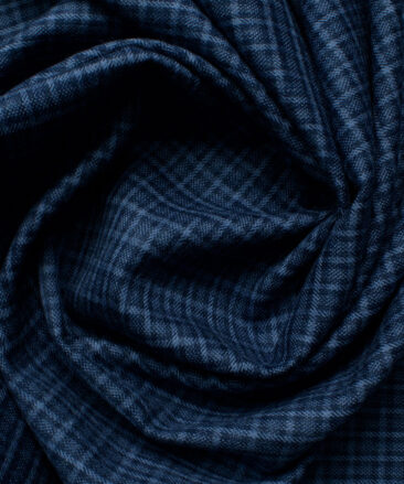 Ocm Men's Acrylic Wool Checks 2.25 Meter Unstitched Shirting Fabric (Blue)