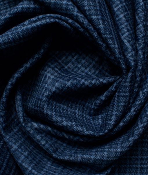 Ocm Men's Acrylic Wool Checks 2.25 Meter Unstitched Shirting Fabric (Blue)