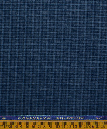 Ocm Men's Acrylic Wool Checks 2.25 Meter Unstitched Shirting Fabric (Blue)