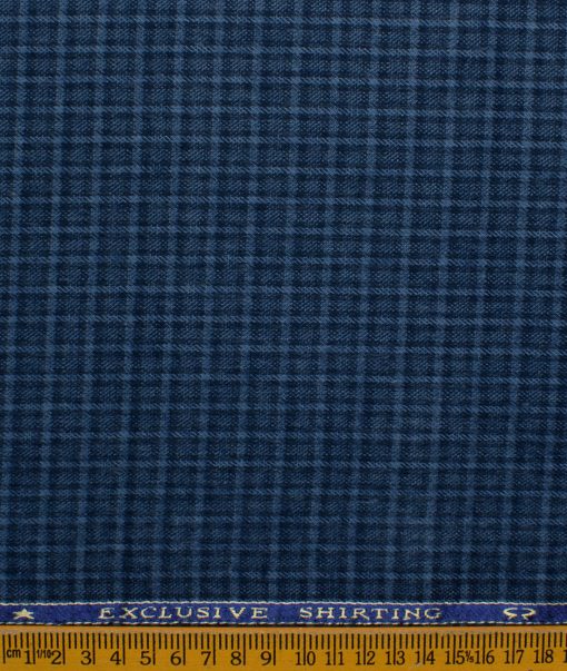 Ocm Men's Acrylic Wool Checks 2.25 Meter Unstitched Shirting Fabric (Blue)