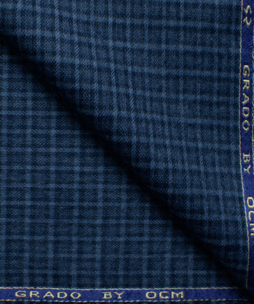 Ocm Men's Acrylic Wool Checks 2.25 Meter Unstitched Shirting Fabric (Blue)