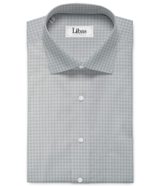 Soktas Men's Giza Cotton Checks 2.25 Meter Unstitched Shirting Fabric (White & Grey)