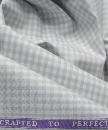 Soktas Men's Giza Cotton Checks 2.25 Meter Unstitched Shirting Fabric (White & Grey)