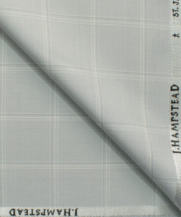 J.Hampstead Men's Polyester Viscose Checks 3.75 Meter Unstitched Suiting Fabric (Light Grey)