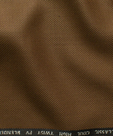 J.Hampstead Men's Polyester Viscose Structured 3.75 Meter Unstitched Suiting Fabric (Caramel Brown)