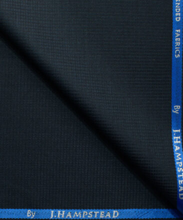 J.Hampstead Men's Polyester Viscose Structured 3.75 Meter Unstitched Suiting Fabric (Dark Blue)