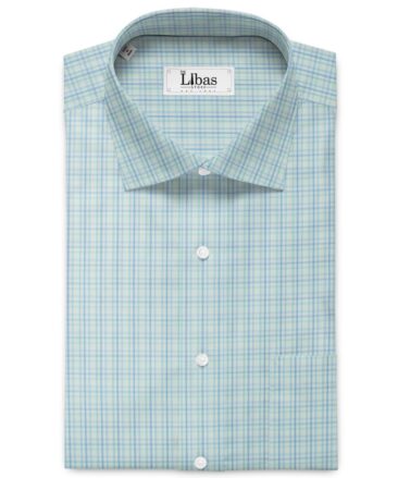 Cadini Men's Giza Blended Cotton Checks 2.25 Meter Unstitched Shirting Fabric (White & Green)