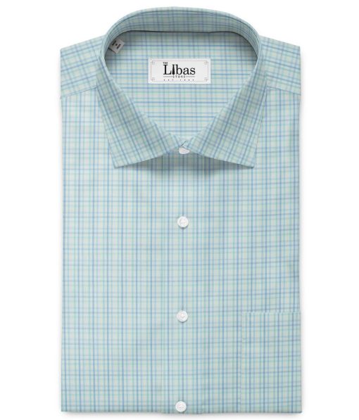 Cadini Men's Giza Blended Cotton Checks 2.25 Meter Unstitched Shirting Fabric (White & Green)