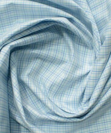 Cadini Men's Giza Blended Cotton Checks 2.25 Meter Unstitched Shirting Fabric (White & Green)