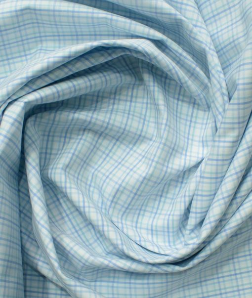 Cadini Men's Giza Blended Cotton Checks 2.25 Meter Unstitched Shirting Fabric (White & Green)